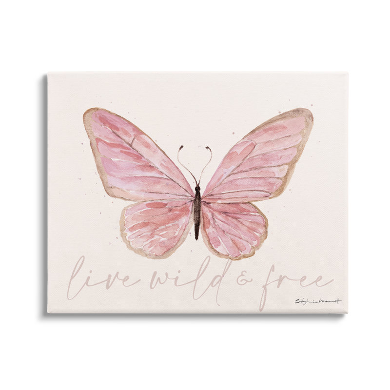 Art mural sur toile Live Live & Free Pink Butterfly par Stephanie Workman Marrott, H 30 po x l 40 po x P 1,5 po, Toile tendue
