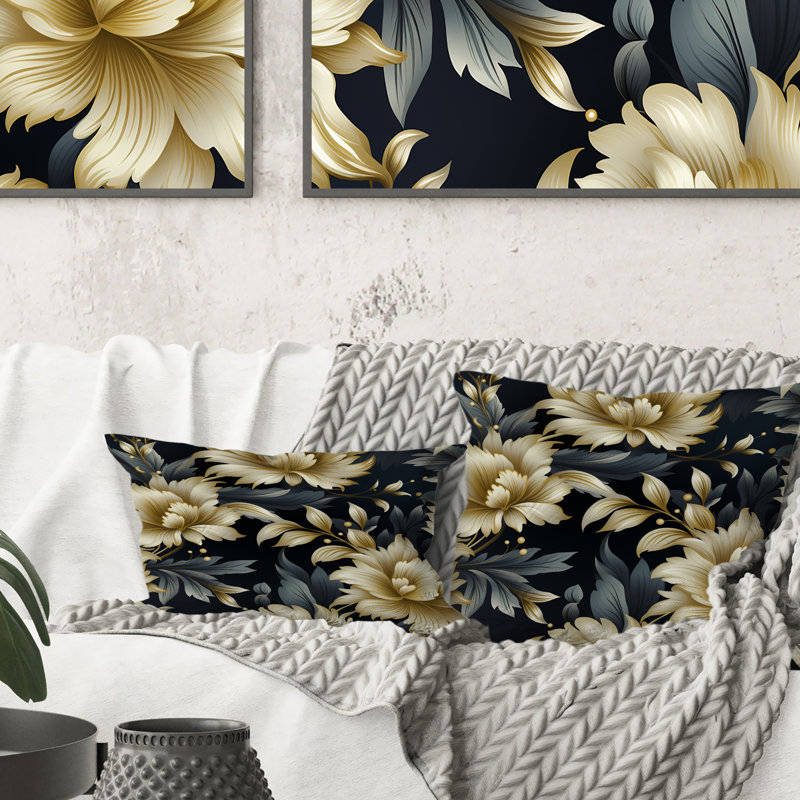 Opulence de fleur de damas noir et beige, H 18 po x l 18 po