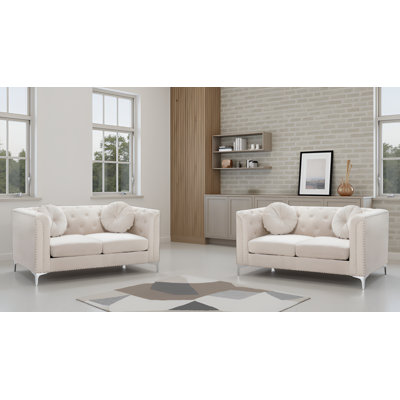 Colmar Black Velvet Loveseat Set Of 2