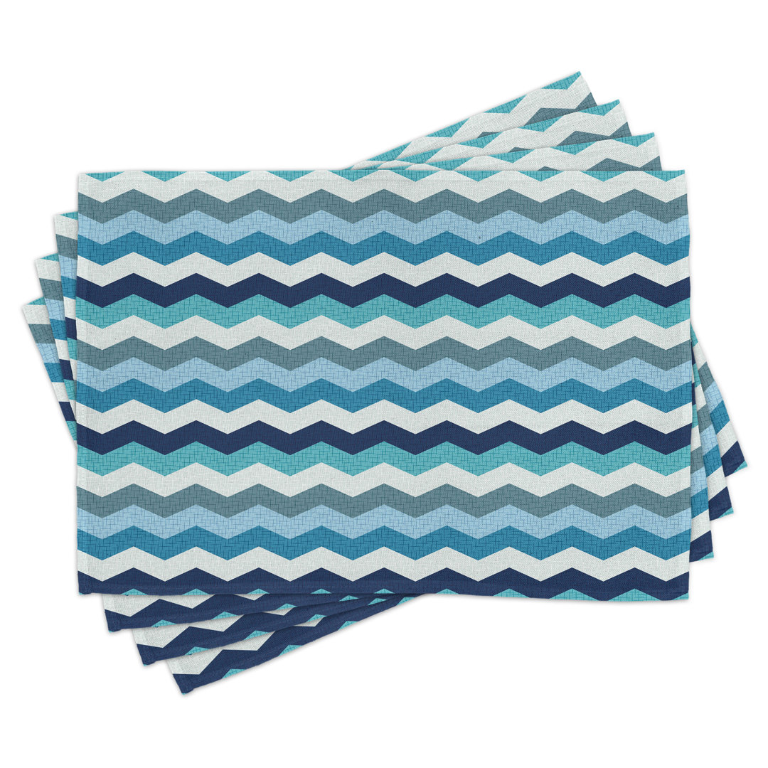 Platzdeckchen 4er Set, Retro Zig Zag Streifen, Hellblau Marineblau