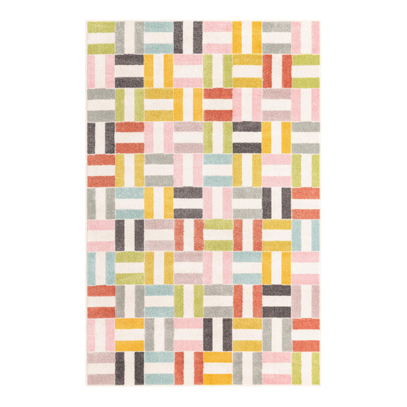 Geometric Power Loom Polypropylene Plastic Rug, Rectangle 5'3" x 8'