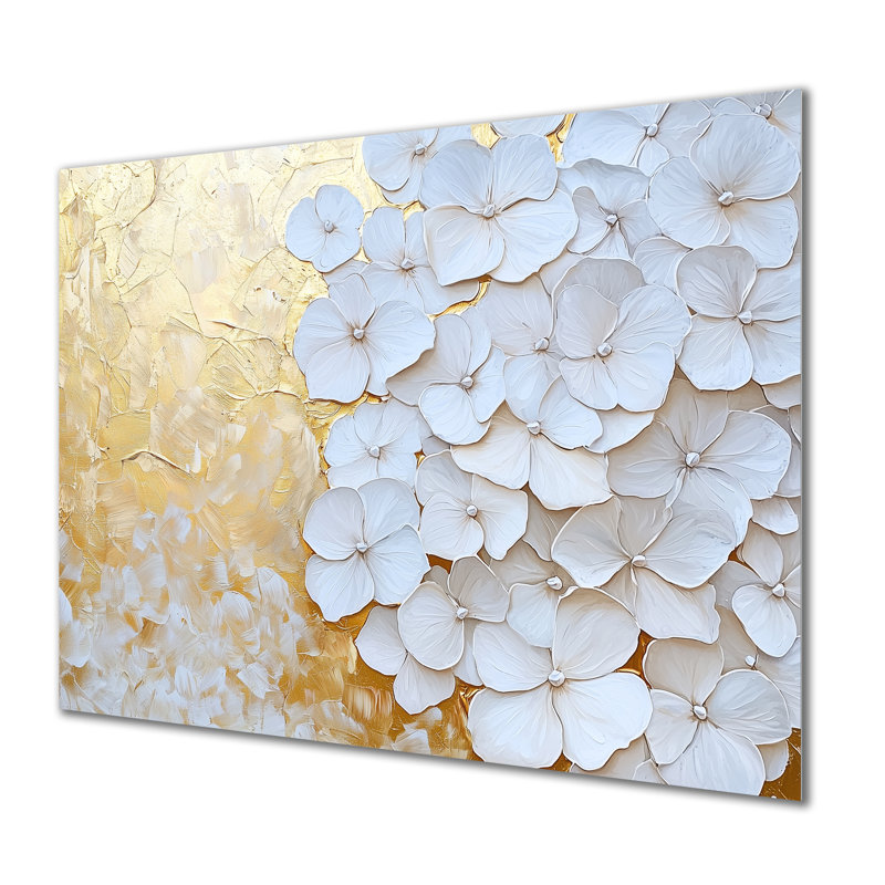 Harmony of Gold Hydrangeas III - Hydrangea, impression murale sur métal, H 12 po x l 20 po x P 0,84 po