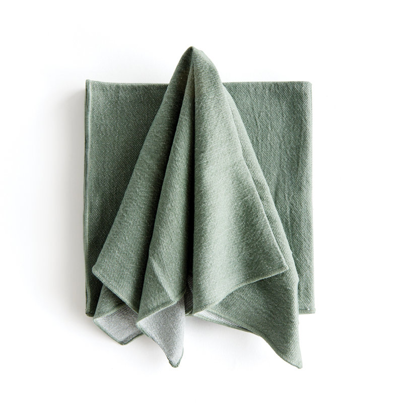 Olenna Feuille Cotton Dinner Napkins in Verdant Green, Solid Border, Solid