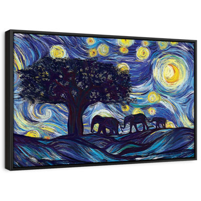 Elephant Family Starry Night Canvas Print