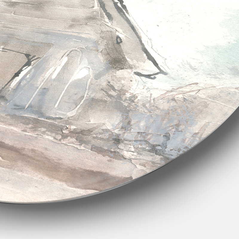 « campagne grange gray iii », reproduction d’art sur cercle métallique, H 23 po x l 23 po