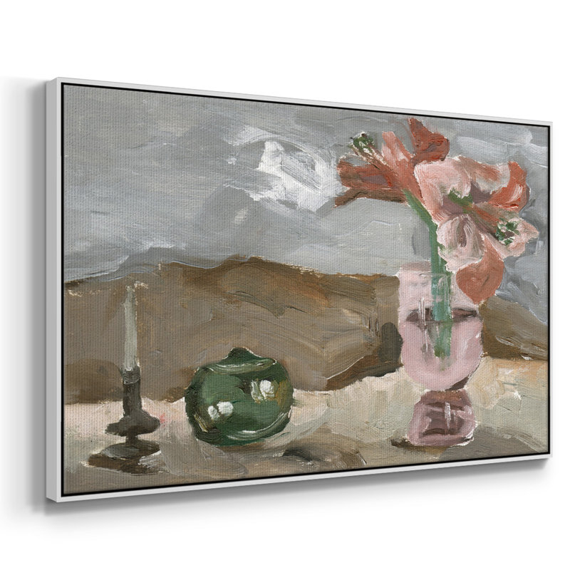 Vase de fleurs roses II - impression, H 27 po x l 41 po x P 2 po, Toile encadrée flottée blanche