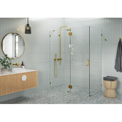 Cabine de douche à charnière en verre entièrement sans cadre à 90 degrés Halo 59 po x 30 po x 78 po Halo