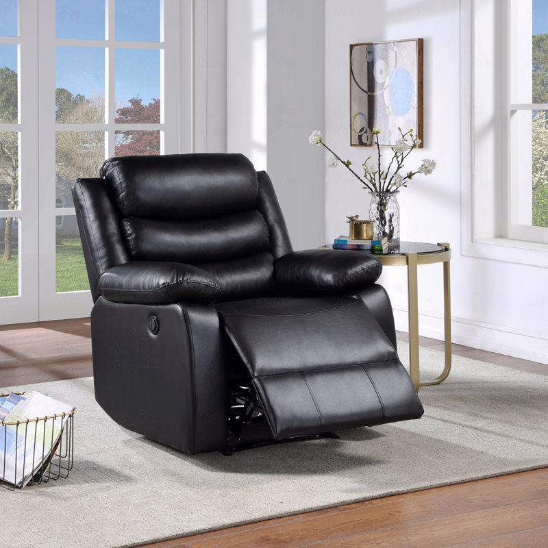 Black Synthetic Leather Upholstered With Power Motion Function With Recliner Function