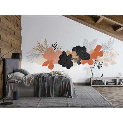 Abstrait mural floral abstrait, papier peint botanique moderne, art mural fleur terre cuite, mural floral peler et coller Boho 472Mv