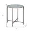Table de bout ronde 22 po en verre transparent et argent et acier vieilli