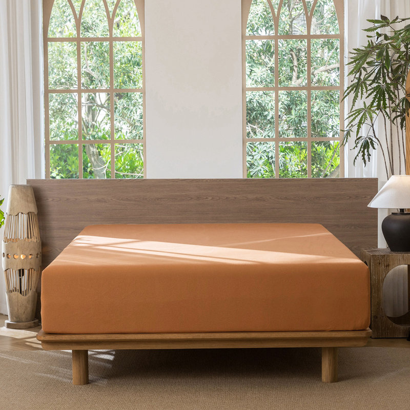 MooMee Fitted Sheet Only Extra Deep Pocket 100% Washed Cotton Linen Like Textured Lightweight Breathable, Burnt Orange, King