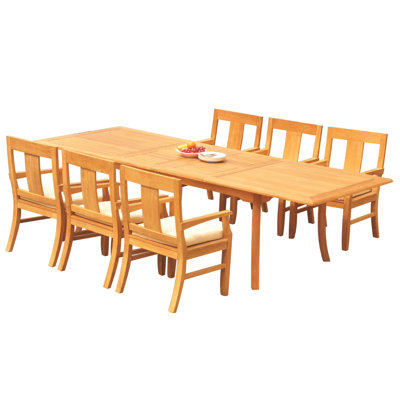 Kevon 10 - Person Teak Wood Patio Dining Set with Rectangular Table