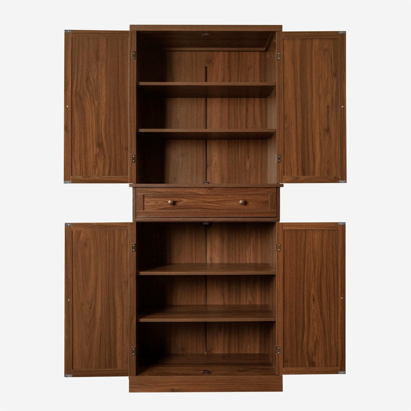Iftach 72.3 " H Kitchen Pantry with Adjustable Shelves, Walnut