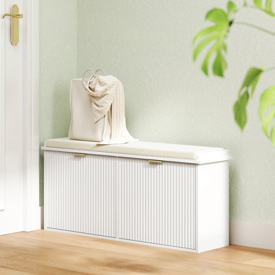 Shoe Storage Bench With Padded Seat Cushion And Flip-Drawer, Entryway Bench, Shoe Cabinet, 40.9X10.2X18.7 Inches by Red Barrel Studio