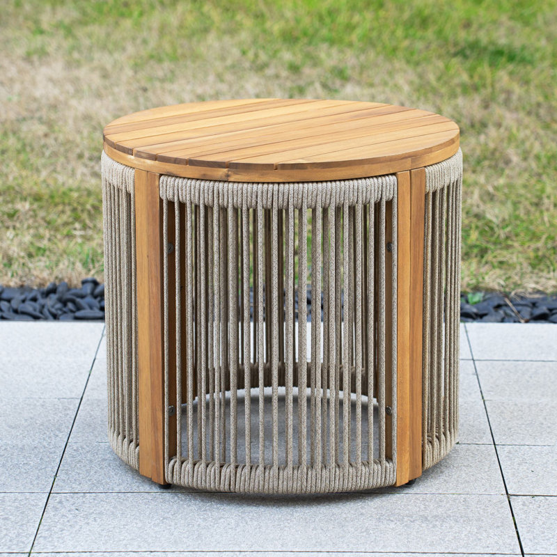 Round Acacia Solid Wood Outdoor Side Table , 18.9 " W 18.9 " D