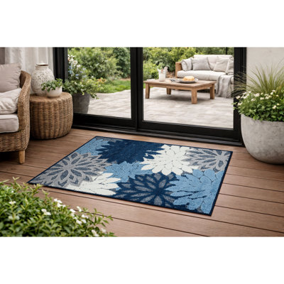 Tapis floral bleu marine / ivoire intérieur / extérieur