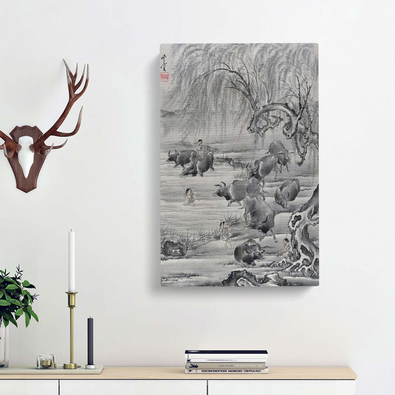 Buffalo & Herdsman by Kawanabe Kyosai - Wrapped Canvas, 50cm H x 35cm W x 3cm D
