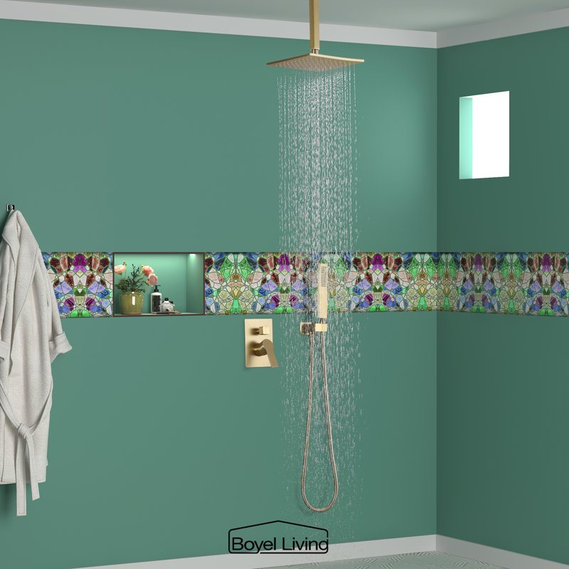 Brushed Gold 10'' Square Wall Mounted Rain Shower System
