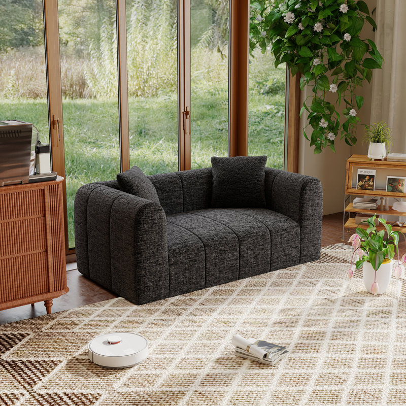 Boneless 65" Chenille Compression Loveseat Sofa with Memory Foam, Deep Seat Frameless Couch, No Assembly Required, Vacuum Compressed Sofa for Living Room