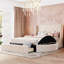 Grand lit plateforme tapissier avec tête de lit à oreilles, rangement en velours, 1 tiroir et 2 tabourets latéraux - beige-1118190827