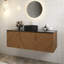 Meuble-lavabo de 48 po en contreplaqué 48 po, armoire de rangement murale avec 3 portes, comptoir en pierre frittée noire et lavabo rond en céramique noire avec motif de pierre, couleur grain de bois de chêne brun-1772851424