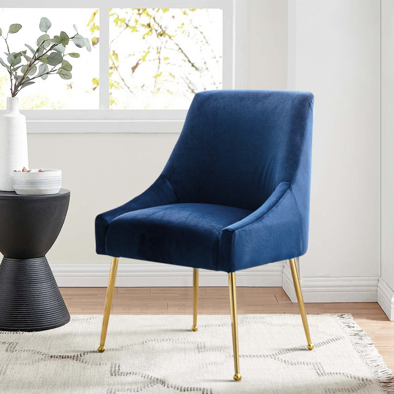  Chaise d'appoint rembourrée Krafick, Velours bleu marine
