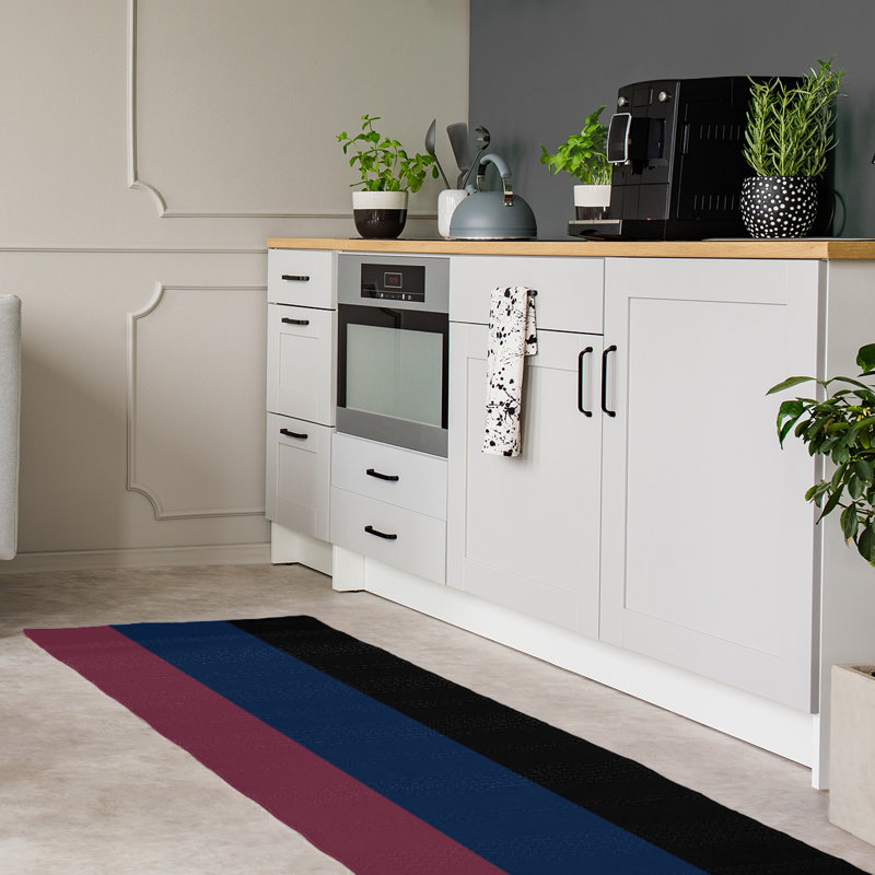 Tapis de vin rayé/bleu marine/noir, Tapis de couloir 2 pi 6 po x 8 pi