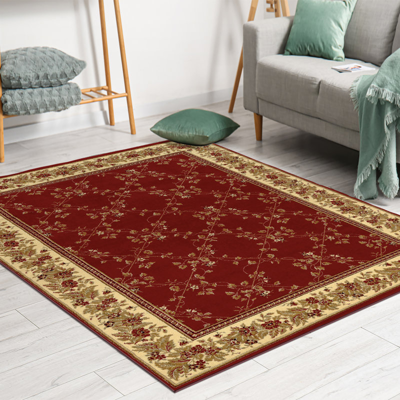 Tapis rouge / beige / ivoire Weisgerber, Rectangle 3 pi 3 po x 4 pi 11 po