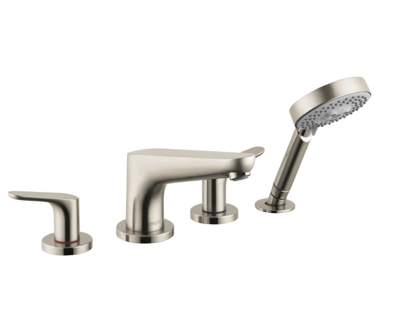 Focus E Double Handle Deck Mounted Roman Tub Faucet Trim with Diverter and Handshower, Chrome