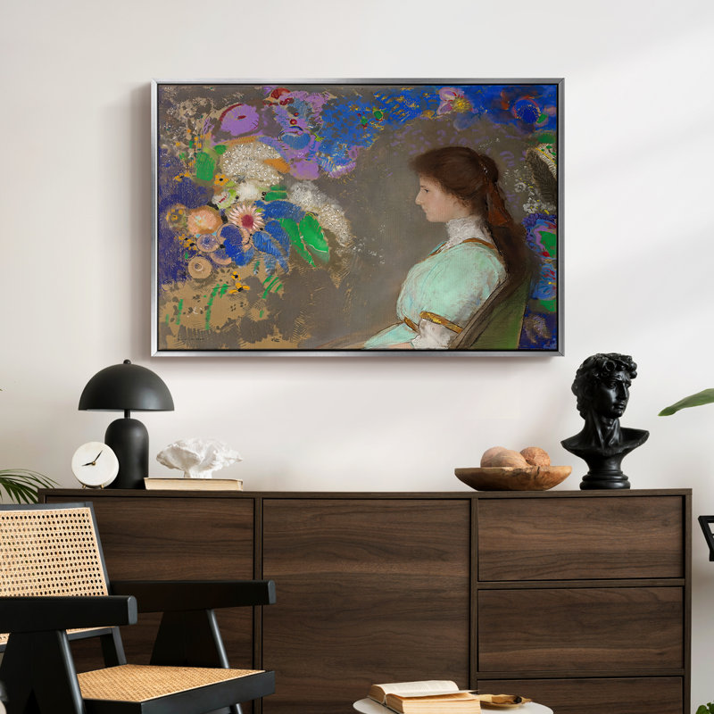 Portrait of Violette Heymann, 1910 - Odilon Redon, toile tendue avec châssis, 24 po x 36 po, Argent