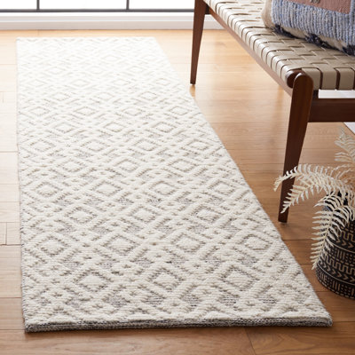 Tapis géométrique en laine / gris tissé à la main Vermont