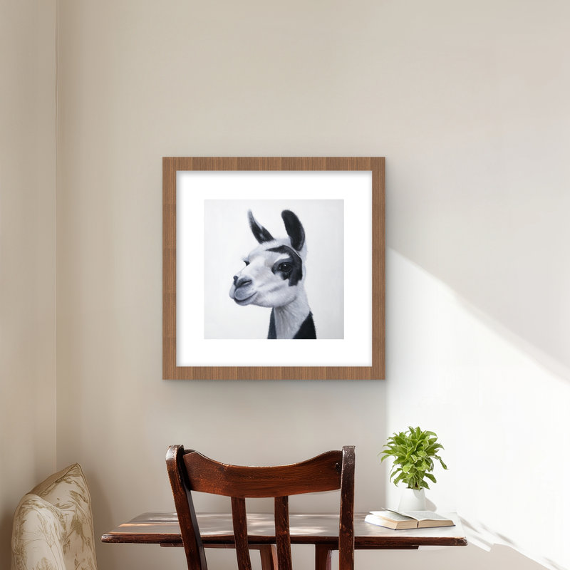 Lama noir et blanc - reproduction encadrée pour la décoration intérieure, Brun, H 16 po x l 16 po
