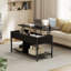 Table basse à plateau relevable avec plateau en bois, avec tablettes et compartiments de rangement, idéale pour les salons et les bureaux.-296601570