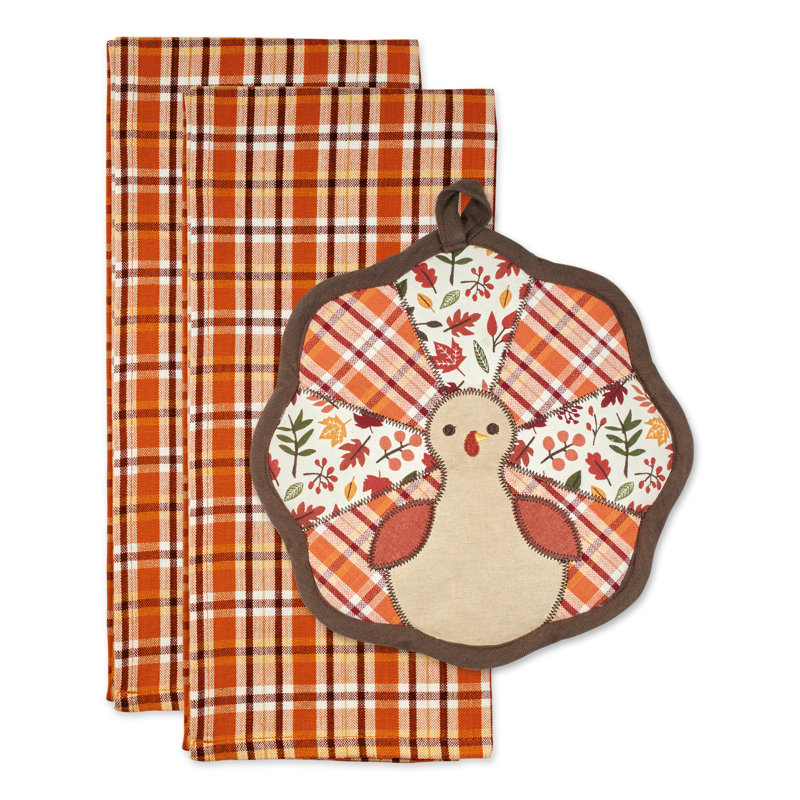 Design Imports Plaid Cotton Potholder Set