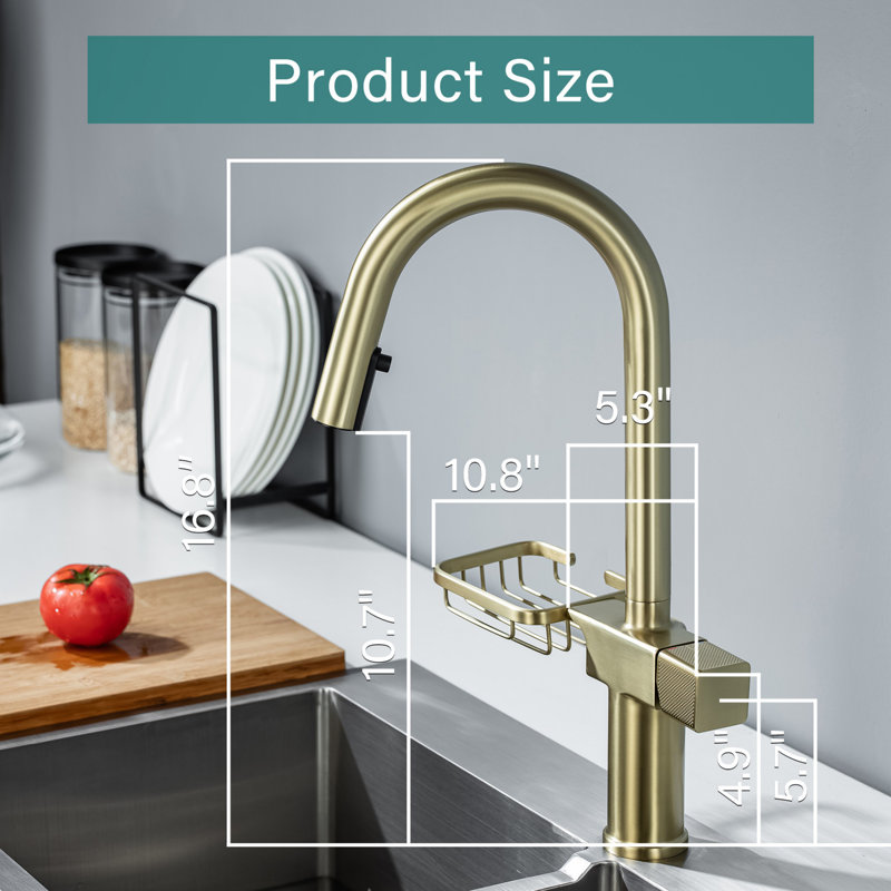 High Arc Pull-down Kitchen Faucet - Single Hole Stainless Steel, Brushed Gold