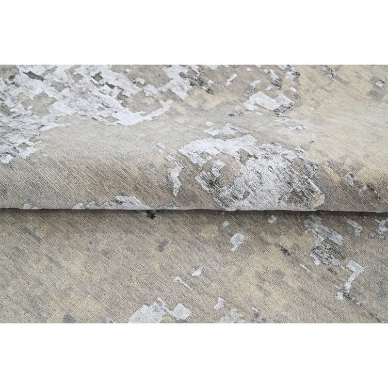 Abstract Area Rug in Silver And Grey, Rectangle 10' x 14'