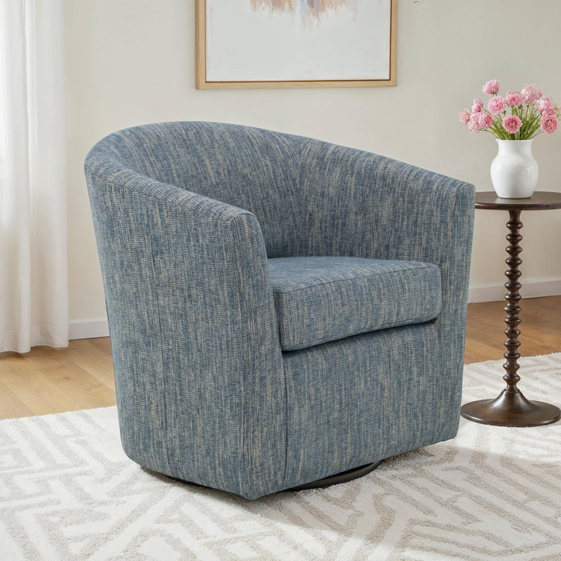 Bozanka 31'' Wide Swivel Barrel Chair, Hapden Navy 100% Polyester
