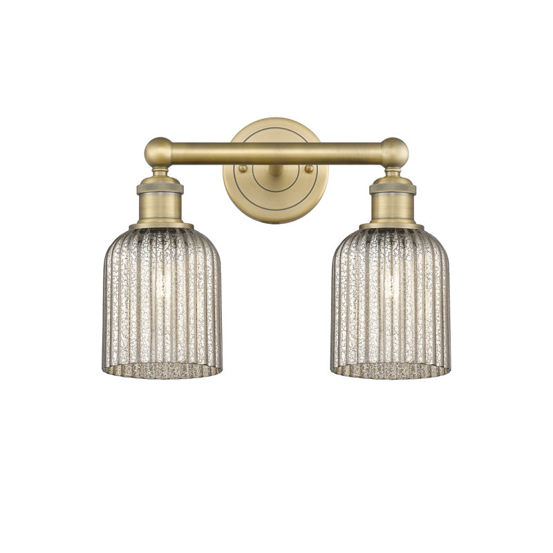 Abat-jour de salle de bain 2 lumières Edison Addeline 14 po, Laiton brossé, Gris métallisé