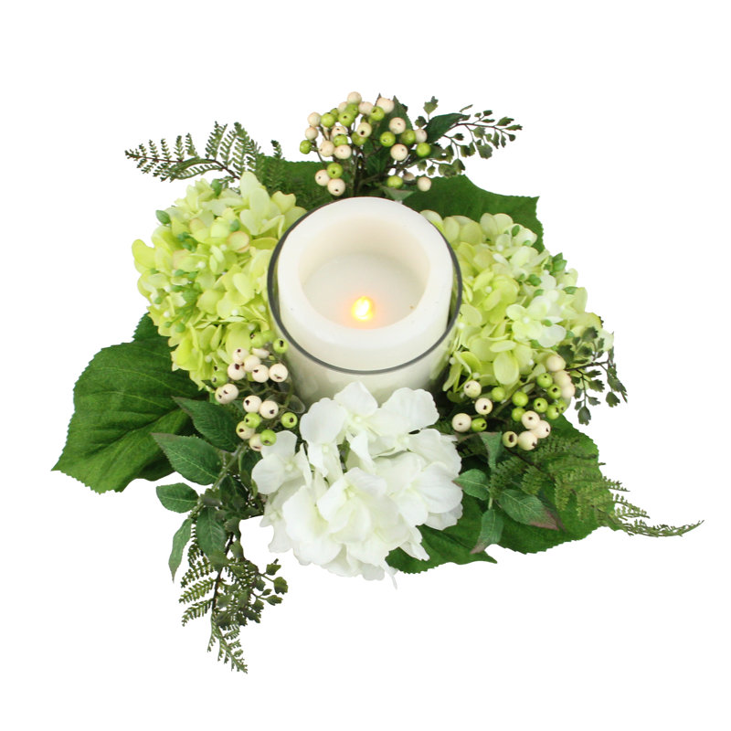 Porte-bougie en verre 16 po, Blanc crème / vert