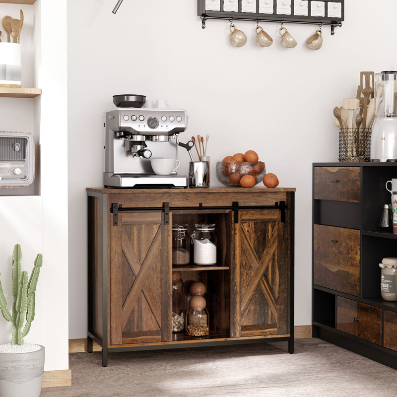 Industrial Sideboard Buffet Cabinet By . Rustic Brown. With Adjustable Shelf. Sliding Door. 35.5" W X 13.5" D 30" H Sideboard. Brown Finish. Door And Shelf For Room.