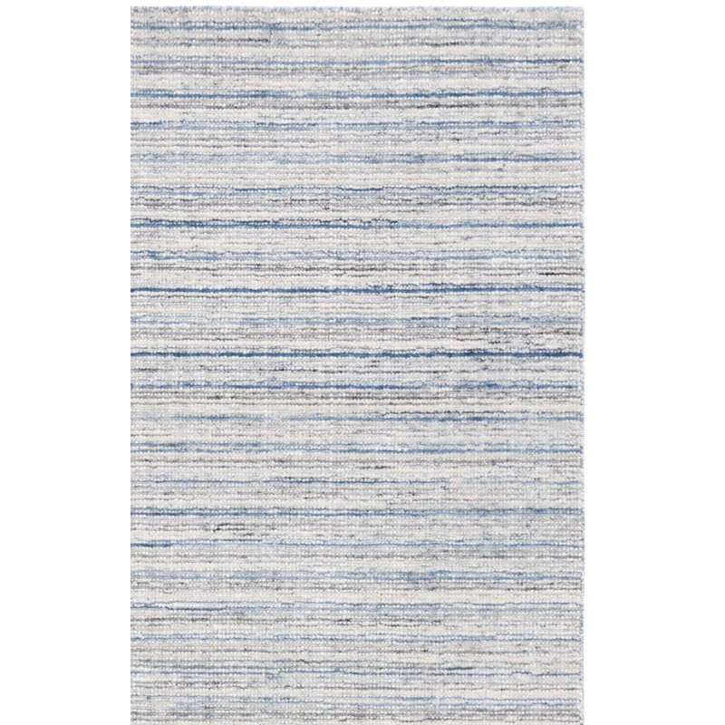 Brileigh Hand Loomed Wool/Viscose/Cotton Striped Rug in Ivory/Blue, Runner 2'3" x 8'