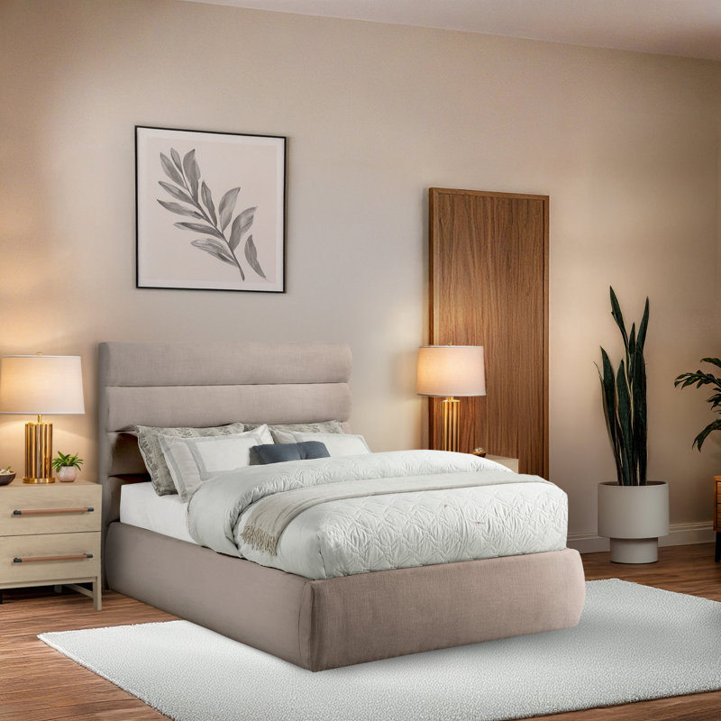 Lit en tissu Adam, Full, Beige Linen Textured Fabric