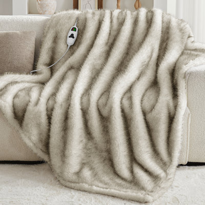 Couverture chauffante en fausse fourrure électrique - 10 réglages de chaleur et 8 heures d'arrêt automatique, jeté chauffant en peluche super doux pour la chaleur hivernale