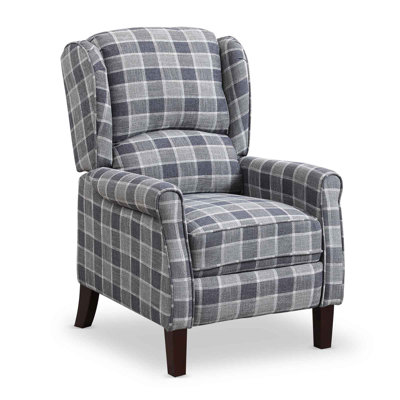 Tartan Reclining Arm Chairs Wing Back Armchair For Living Room Grey, Plaid Recliner, Bunyard