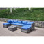 Patio avec coussins - Créez un coin extérieur douillet. Fabrication en acier thermolaqué. Pe In Handwoven Eau - Housses de coussin bleues et grises. Idéal pour la cour, la terrasse, le patio ou le porche