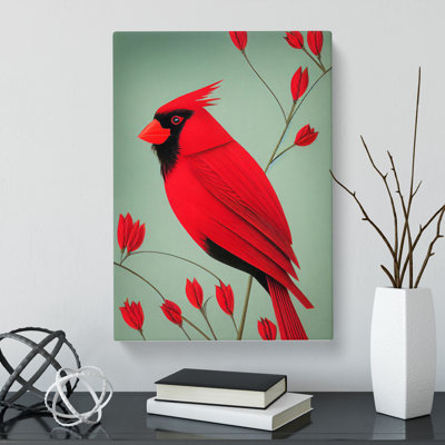 Cardinal Bird Deco Style - Wrapped Canvas