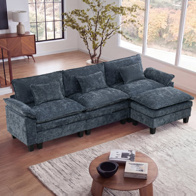 Canapé modulaire de 118 po avec rangement, canapé-lit modulaire en forme de L avec repose-pieds et coussins décoratifs, canapé-lit modulaire en chenille pour salon, chambre à coucher