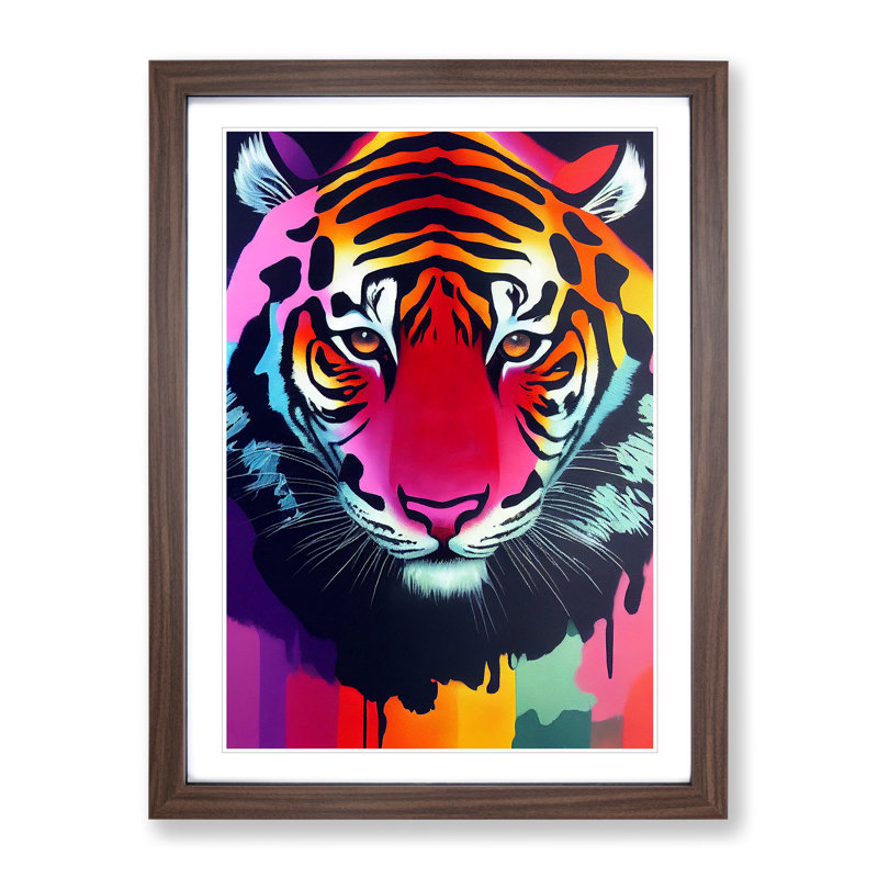 Painted Tiger No.6 Abstract - Wall Art, 66cm H x 48cm W, Walnut Framed