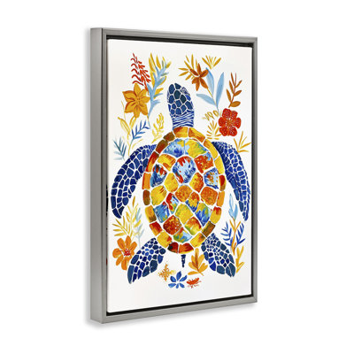 Nautical Patterned Turtle  Canvas by Ramona Murdock