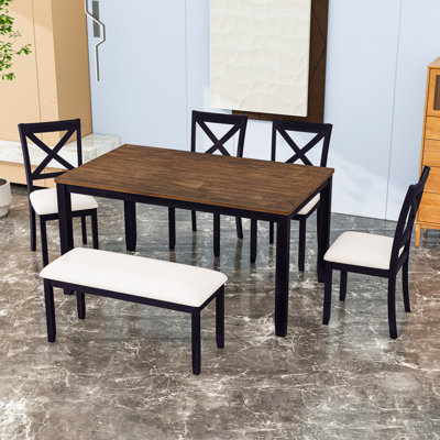 Ensemble de table de salle à manger 6 pièces avec banc et chaises rembourrées